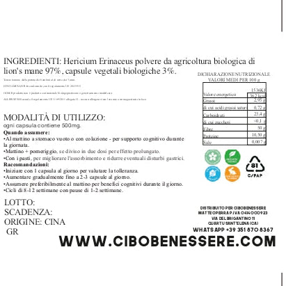 Lion's Mane Capsule Biologiche - Fungo Medicinale Certificato Bio